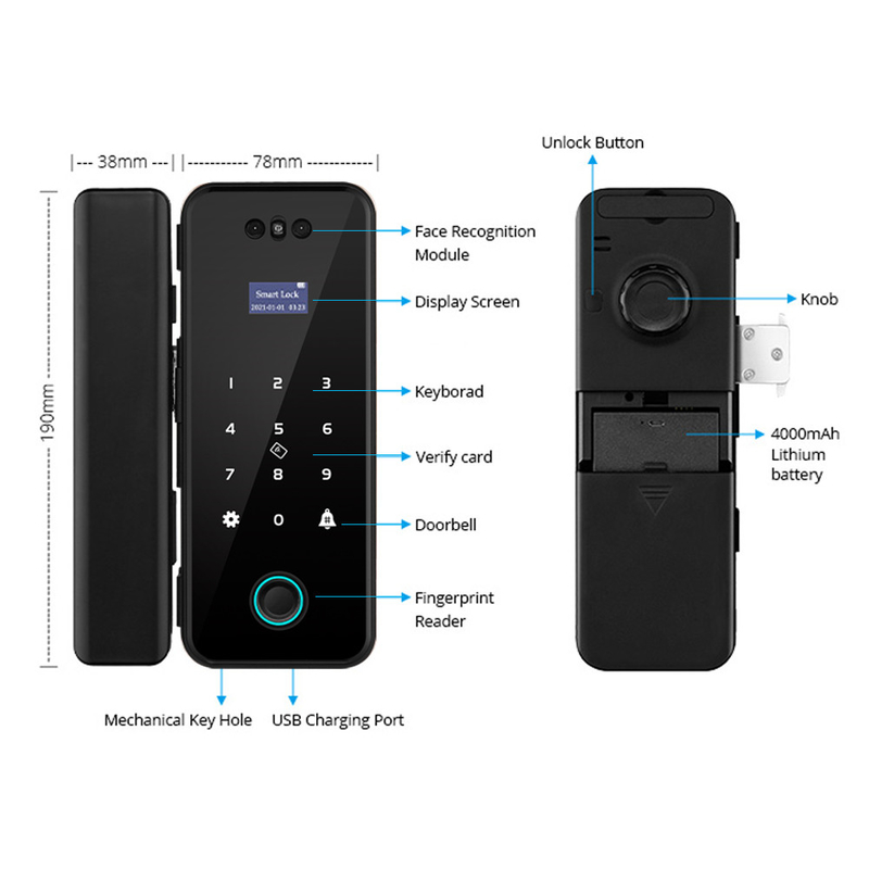 Impronta digitale astuta di vetro nera di Digital del fronte di sicurezza domestica 3D della serratura di Tuya della serratura di porta