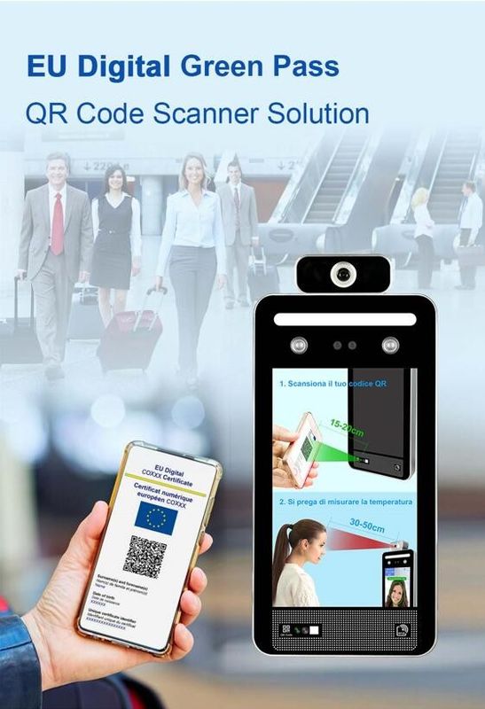 Certificato verde dell'analizzatore UE DCC di temperatura di riconoscimento di fronte del passaggio del QR Code