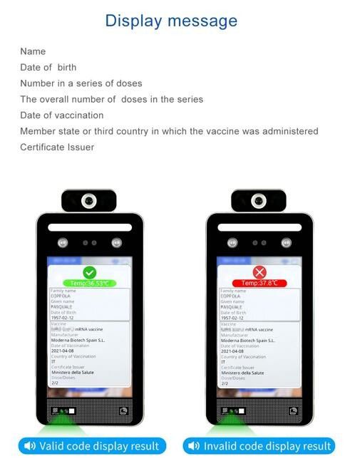 Certificato verde dell'analizzatore UE DCC di temperatura di riconoscimento di fronte del passaggio del QR Code