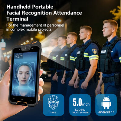 Dispositivo portatile palmare per il riconoscimento facciale con GPS, NFC, scanner di codici QR e design robusto IP68 per la rilevazione presenze mobile